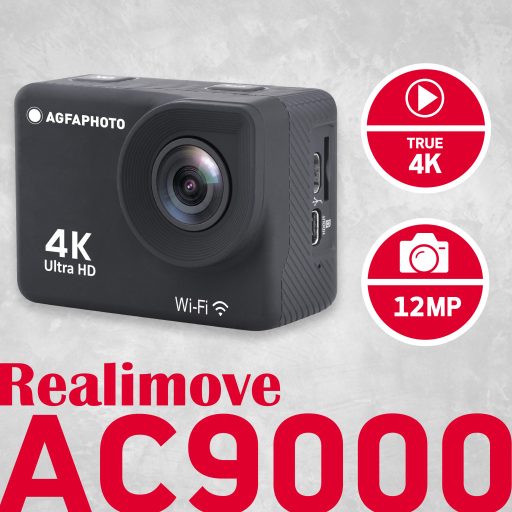 Agfaphoto Realimove AC9000BK akciókamera, 4K, 170°, wifi, 30m-ig vízálló tok