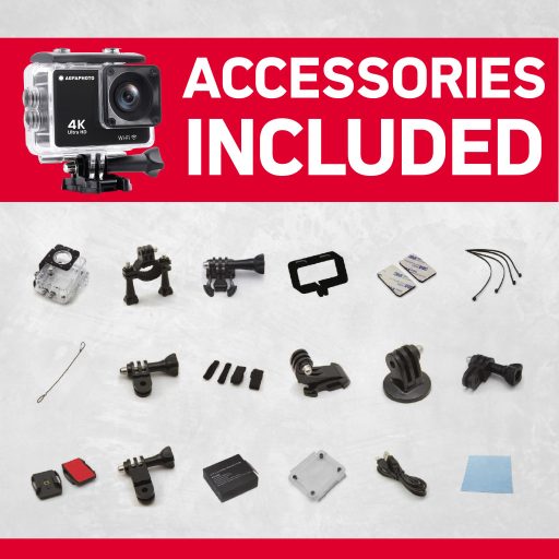Agfaphoto Realimove AC9000BK akciókamera, 4K, 170°, wifi, 30m-ig vízálló tok