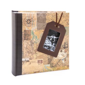   Kenro Kusso Travel Lagguage Tag fotóalbum, memo, 200 db 10x15, ablakos borító, térkép minta, barna