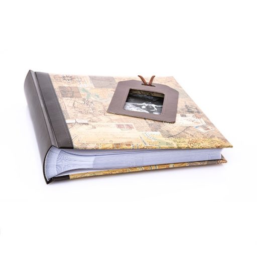 Kenro Kusso Travel Lagguage Tag fotóalbum, memo, 200 db 10x15, ablakos borító, térkép minta, barna