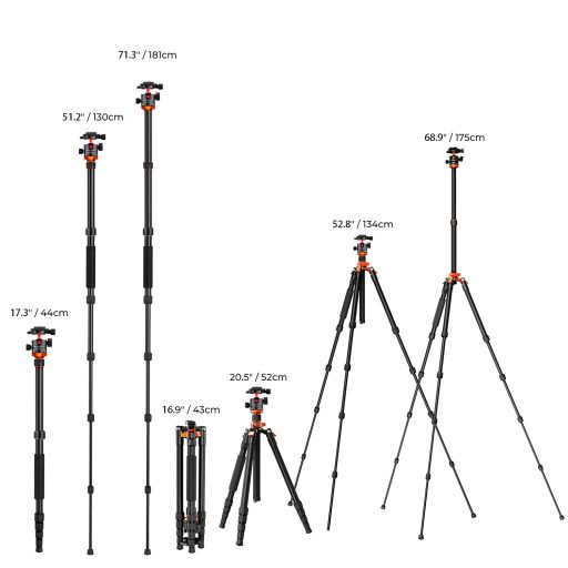 K&F Concept K255A4+BH-28L állvány + monopod, fekete-narancssárga V2