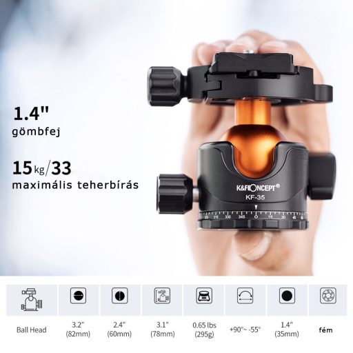 K&F Concept A254C4+BH-35L karbon állvány + monopod, fekete-narancs