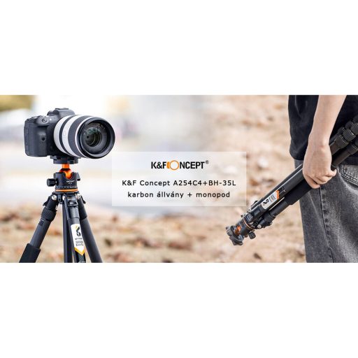 K&F Concept A254C4+BH-35L karbon állvány + monopod, fekete-narancs