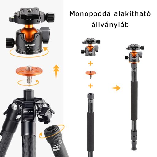 K&F Concept A254C4+BH-35L karbon állvány + monopod, fekete-narancs