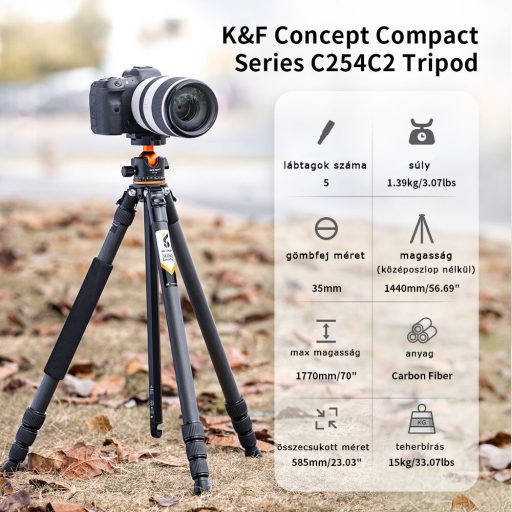 K&F Concept A254C4+BH-35L karbon állvány + monopod, fekete-narancs
