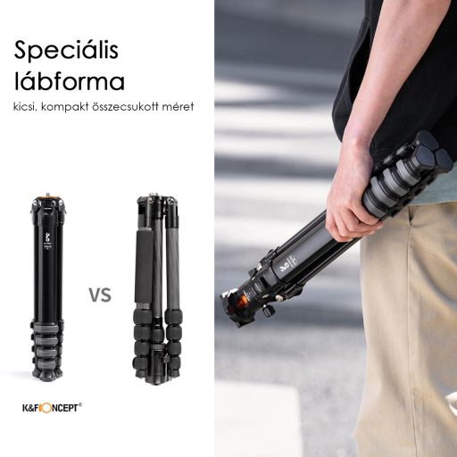 K&F Concept Traveller M1 kompakt utazó fényképező állvány, tripod gömbfejjel V1