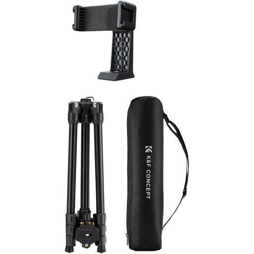 K&F Concept K234A0 állvány BH-28L gömbfej, 163cm magasság, 8kg teherbírás, telefontartóval