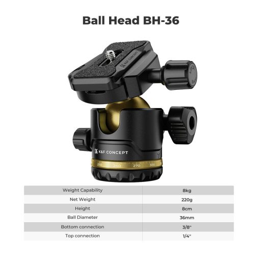 K&F Concept K234A0 állvány BH-28L gömbfej, 163cm magasság, 8kg teherbírás, telefontartóval