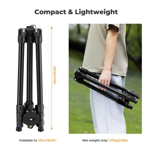 K&F Concept K234A0 állvány BH-28L gömbfej, 163cm magasság, 8kg teherbírás, telefontartóval
