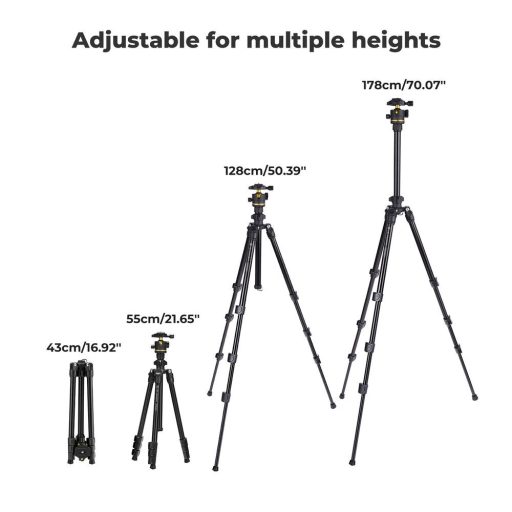K&F Concept K234A0 állvány BH-28L gömbfej, 163cm magasság, 8kg teherbírás, telefontartóval