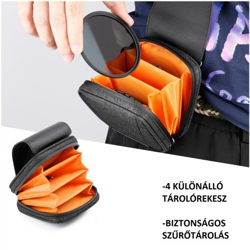 K&F Concept 4 zsebes kameralencse, szűrőtok, vízálló, ütésálló, porálló 37-95 mm-es szűrőkhöz
