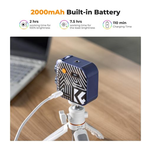 K&F Concept RGB LED lámpa, 2500-9900K, CRI 96+, 2000mAh, 21 fényeffekt, kék