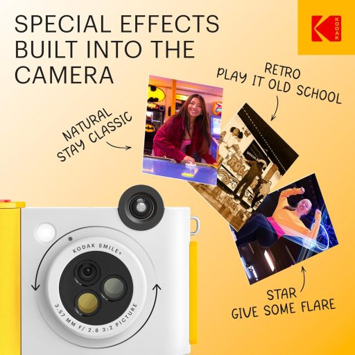 Kodak Smile+ instant fényképezőgép, mobilnyomtató, (Android/IOS) Zink 2x3" papírméret, fehér sárga