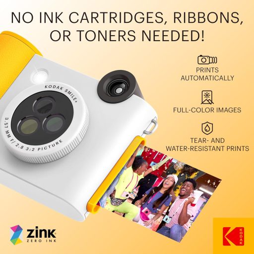 Kodak Smile+ instant fényképezőgép, mobilnyomtató, (Android/IOS) Zink 2x3" papírméret, fehér sárga