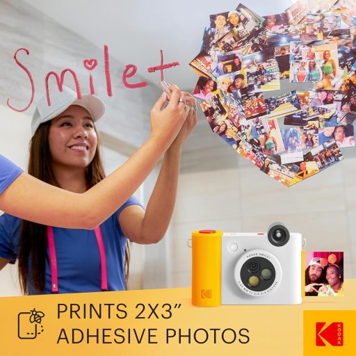 Kodak Smile+ instant fényképezőgép, mobilnyomtató, (Android/IOS) Zink 2x3" papírméret, fehér sárga