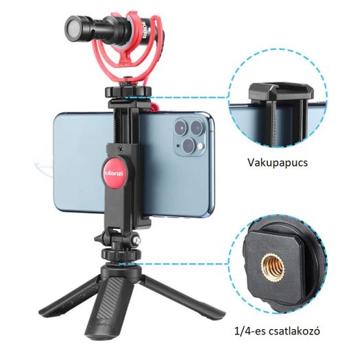 Ulanzi ST-06 telefon tartó adapter állványhoz, elforgatható, dönthető, vakupapucs adapterrel, fekete