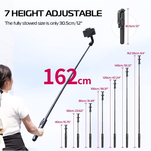 Ulanzi SK-03 szelfie állvány, monopod, bluetooth adapter, 30-160cm magasság