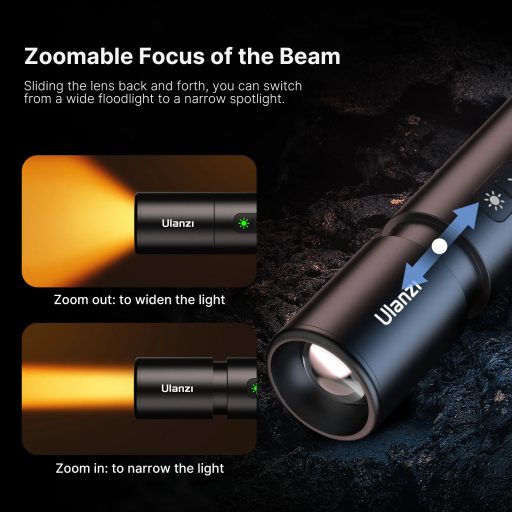 Ulanzi LM07 LED lámpa, zseblámpa forma, fókuszálható fény, időjárás álló, 2000mAh, állványmenet