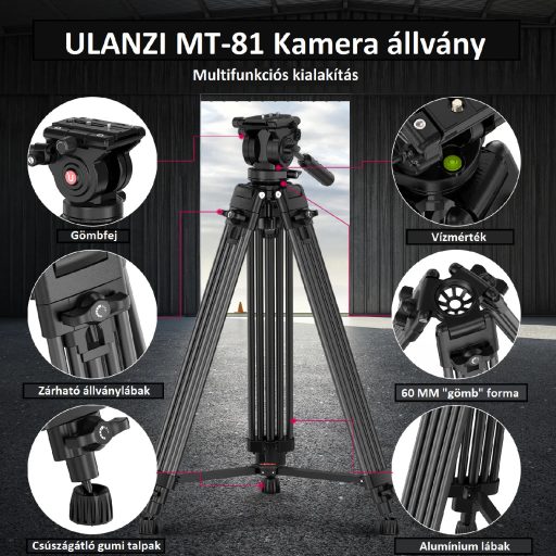 Ulanzi MT-81, T080GBB1 nagy teherbírású videó állvány, fluid videófejjel