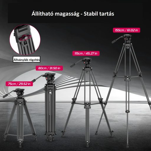 Ulanzi MT-81, T080GBB1 nagy teherbírású videó állvány, fluid videófejjel